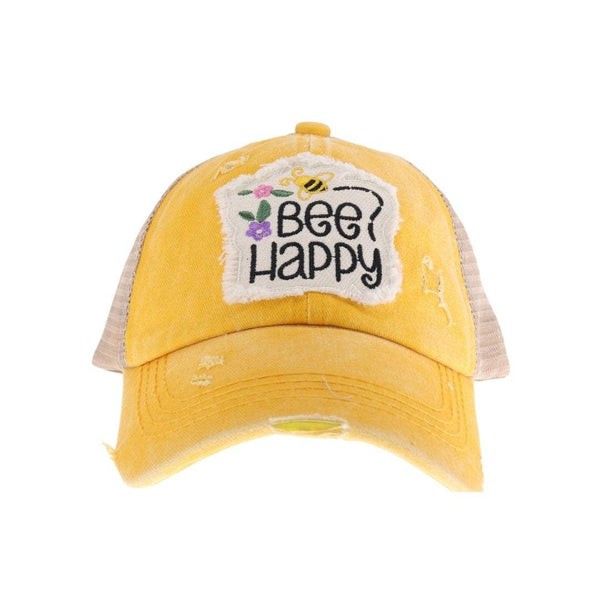 KIDS Embroidered Bee HappyHat: Yellow