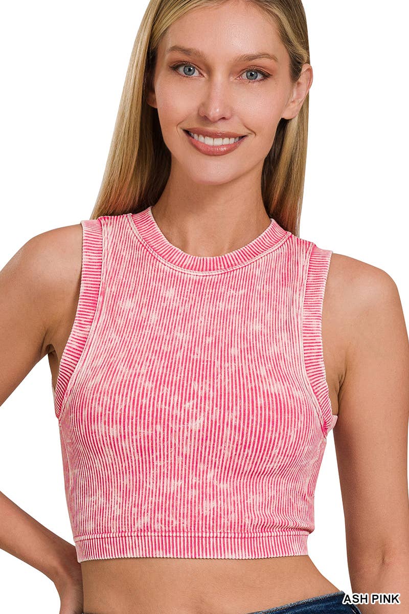 Stella Washed Ribbed  Crop Top W Bra Pad: Multiple Colors