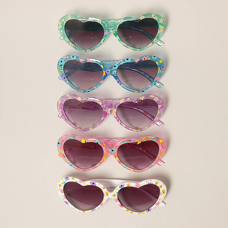 Kids Floral Pattern Heart Shape Sunglasses