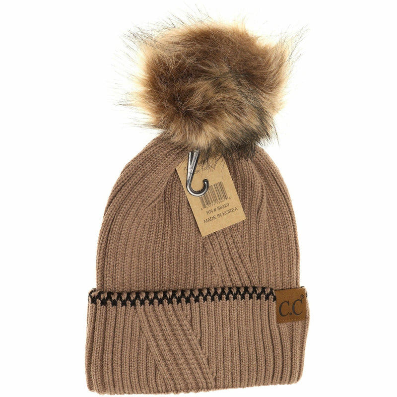 Ribbed Knit Beanie with Accented Cuff