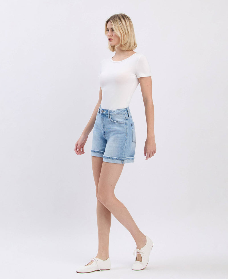 High Rise Midi Denim Shorts by Vervet