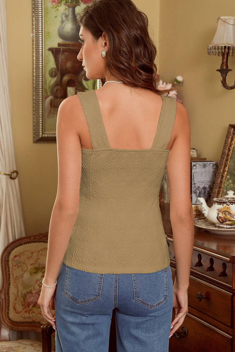 Floral Jacquard Square Neck Tank Top