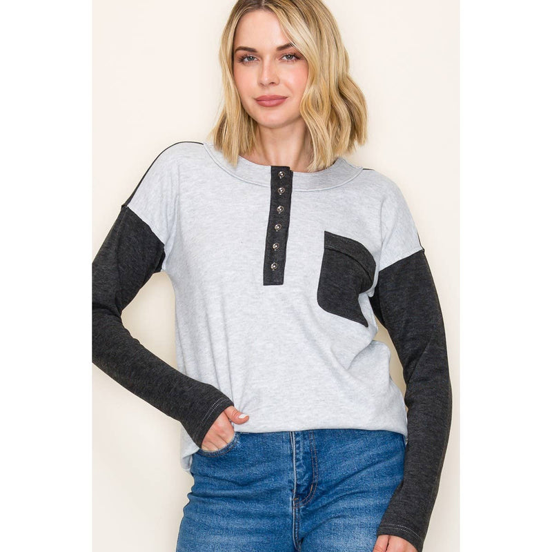 COLOR BLOCKED HEAVY MICRO BRUSHED TOP