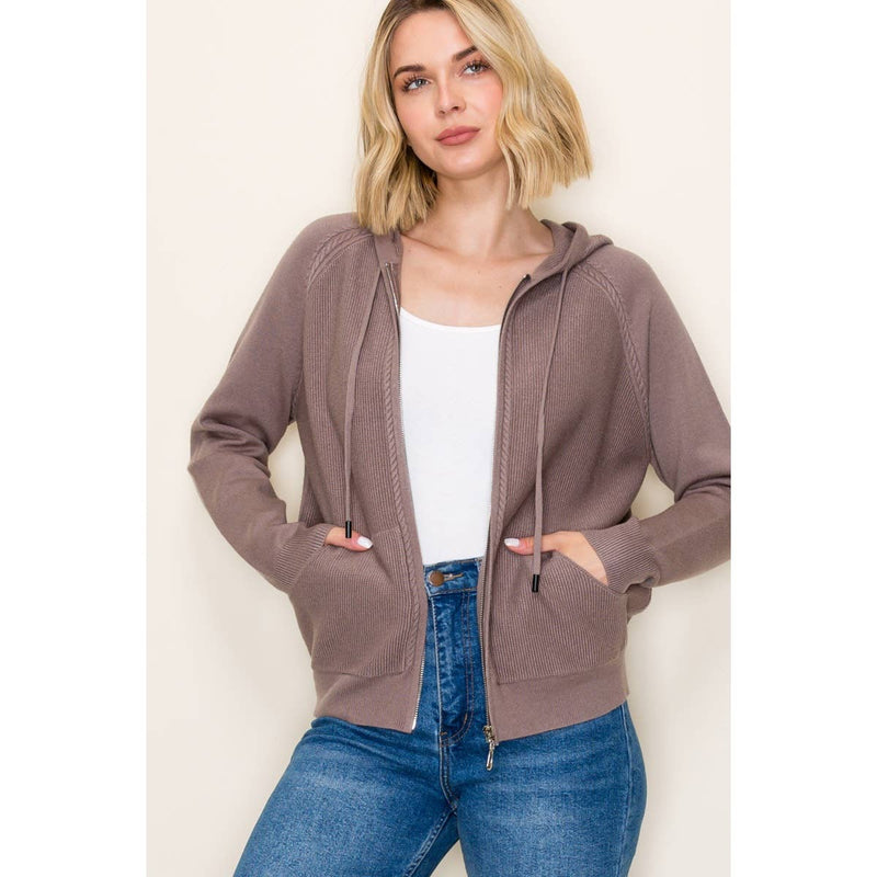 ZIP UP WAFFLE TEXTURED HOODIE JACKET