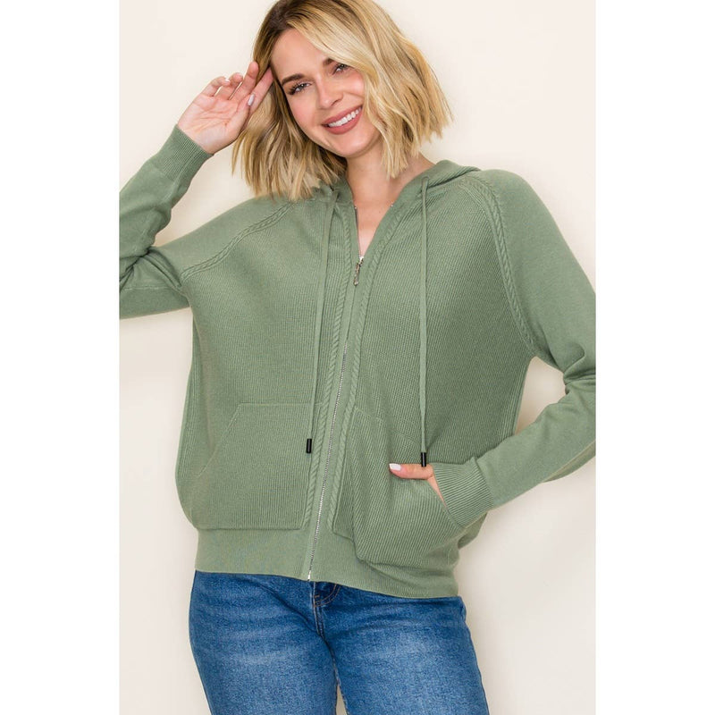 ZIP UP WAFFLE TEXTURED HOODIE JACKET