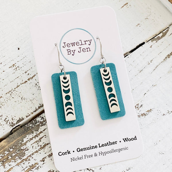 Moon Phase Earrings: Dusty Turquoise