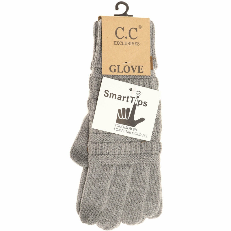 Solid Cable Knit CC Gloves-Black