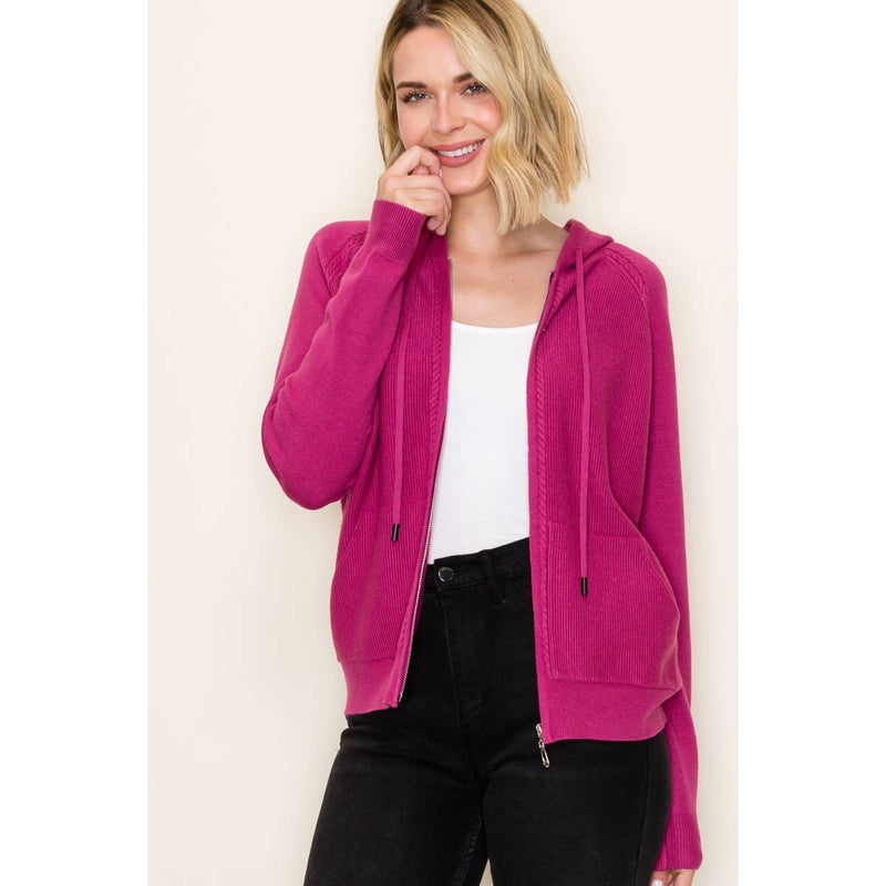 ZIP UP WAFFLE TEXTURED HOODIE JACKET