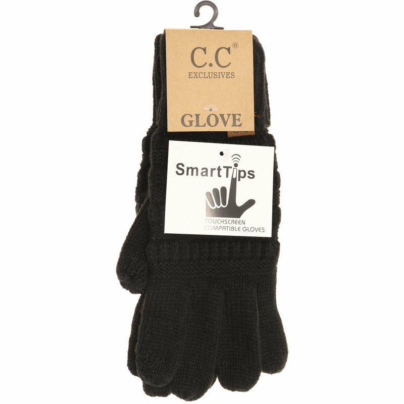 Solid Cable Knit CC Gloves-Black