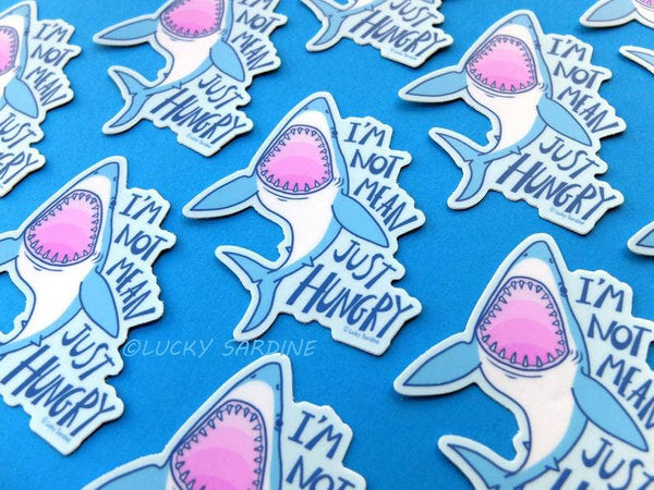 Shark, Not Mean Just Hungry Vinyl Sticker