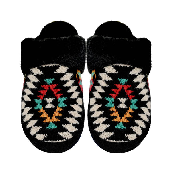 Aztec Patterned Faux Fur C.C Slippers