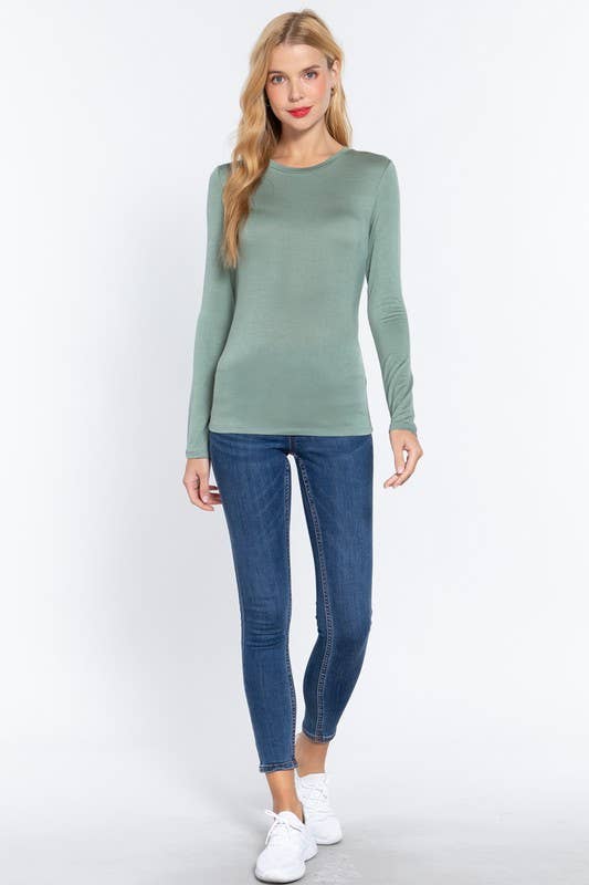 Long Sleeve Crew Neck Top Rayon Spandex Jersey Top