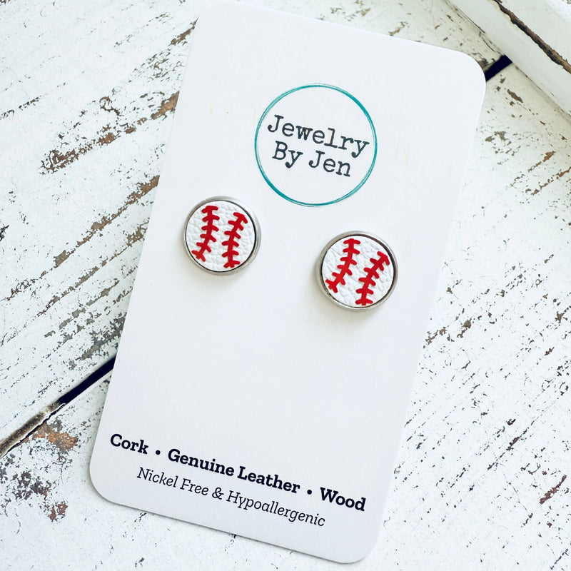 Stud Earrings: Baseball