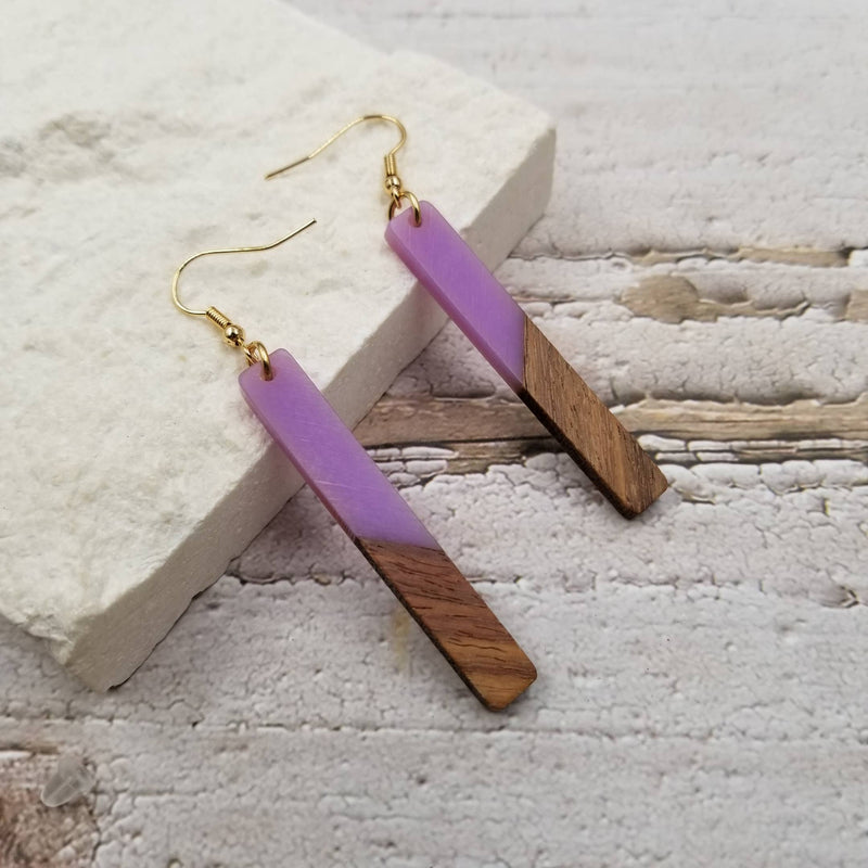 Stick Resin & Wood Drop Earrings