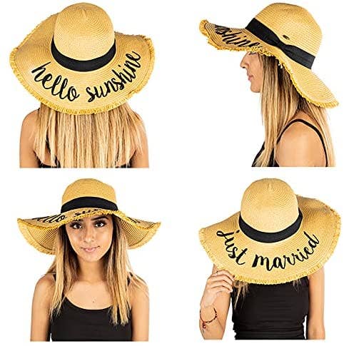 Embroidered Sun Hat - Hello Sunshine (Fringe Edge)
