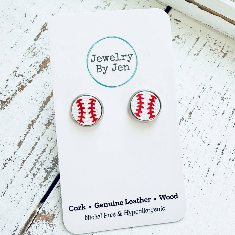 Stud Earrings: Baseball