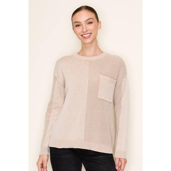 Amelia Detailed Crew Sweater- Taupe