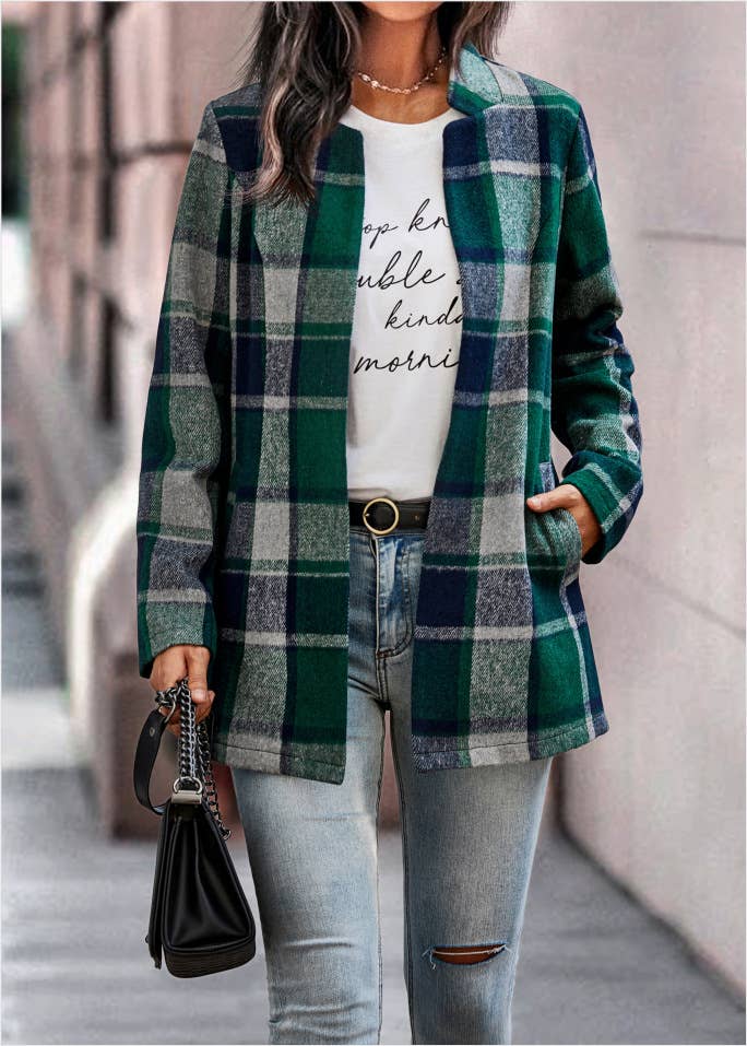 Plaid Open Blazer Jacket