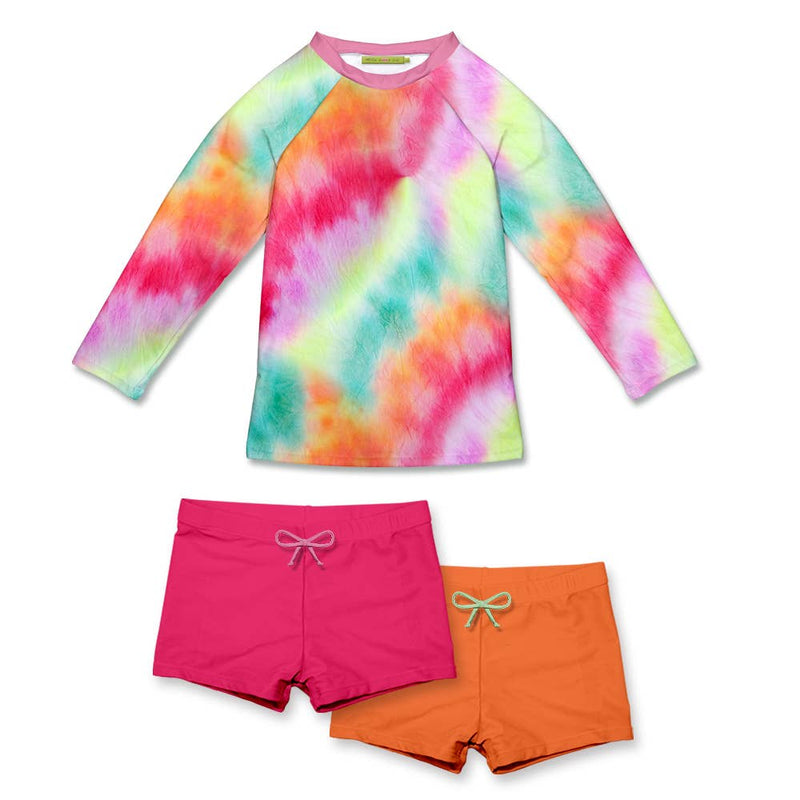 Girls Swim Fuchsia Tie-Dye Long-Sleeve Rashguard Set