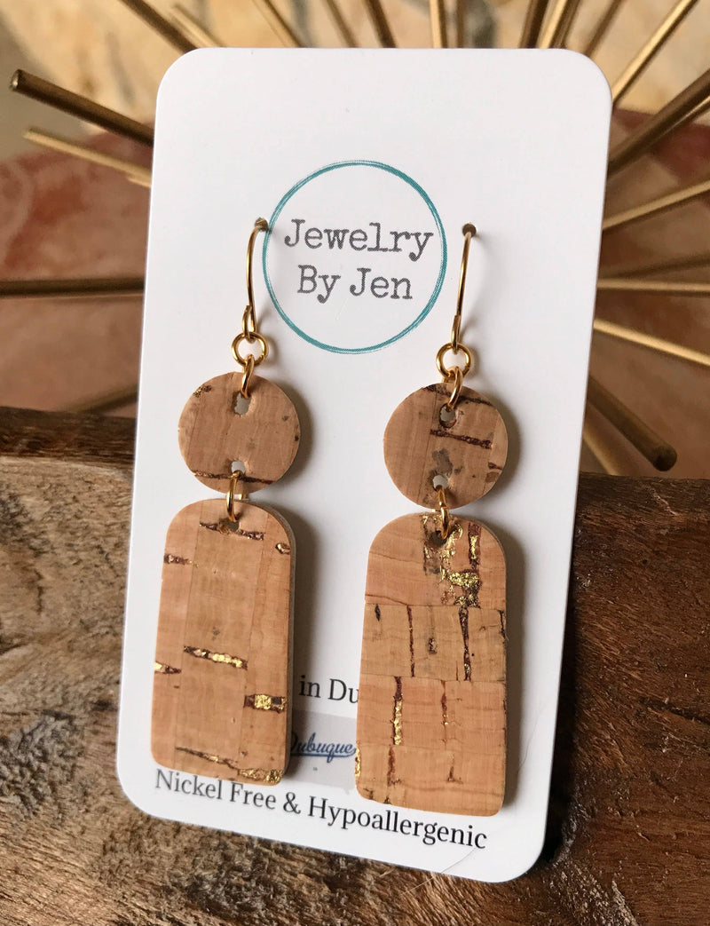 Small Bar Earrings: Cork w/Gold Accents Earrings