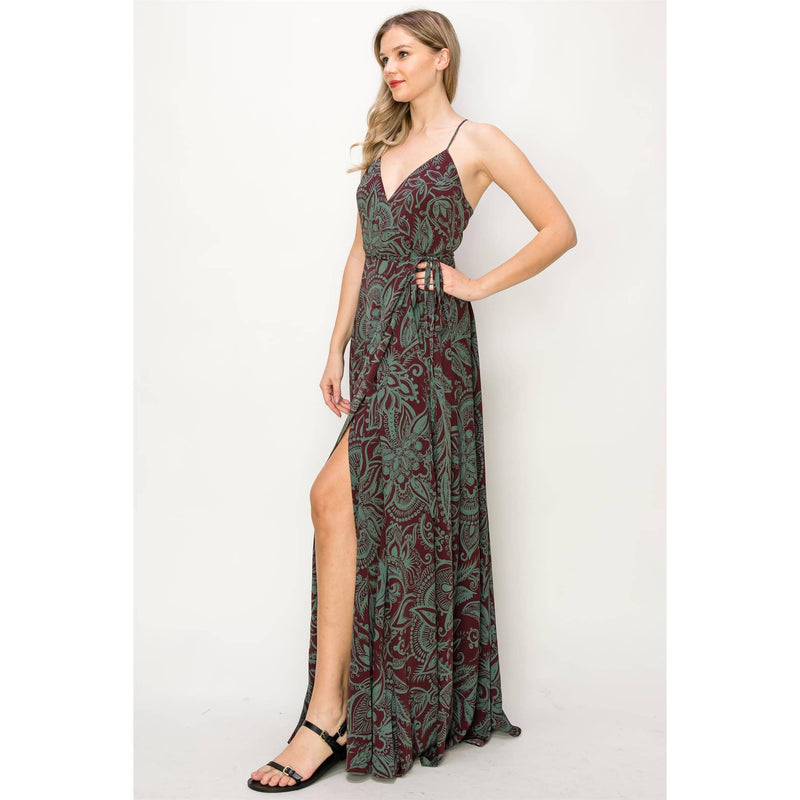 Paisley Wrap Maxi Dress- Deep Green