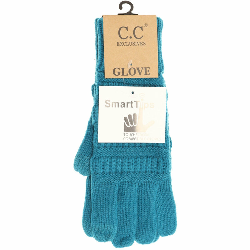 Solid Cable Knit CC Gloves-Black