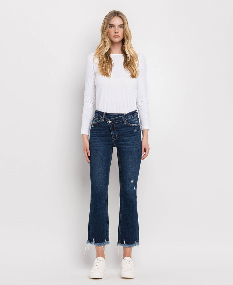 HIGH RISE CROSSOVER WAISTBAND KICK FLARE JEANS