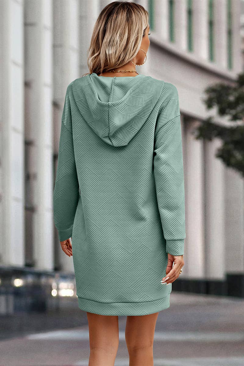 Textured Long Sleeve Henley Hoodie Dress