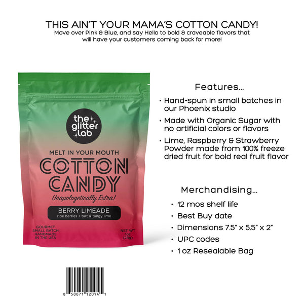 Berry Limeade Gourmet Cotton Candy - Small Batch Treats