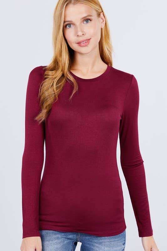 Long Sleeve Crew Neck Top Rayon Spandex Jersey Top