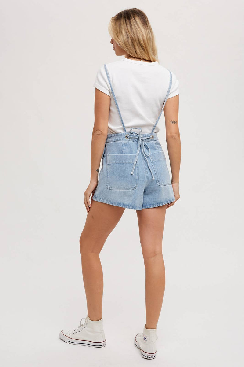 Bow Tie Denim Overall Shorts