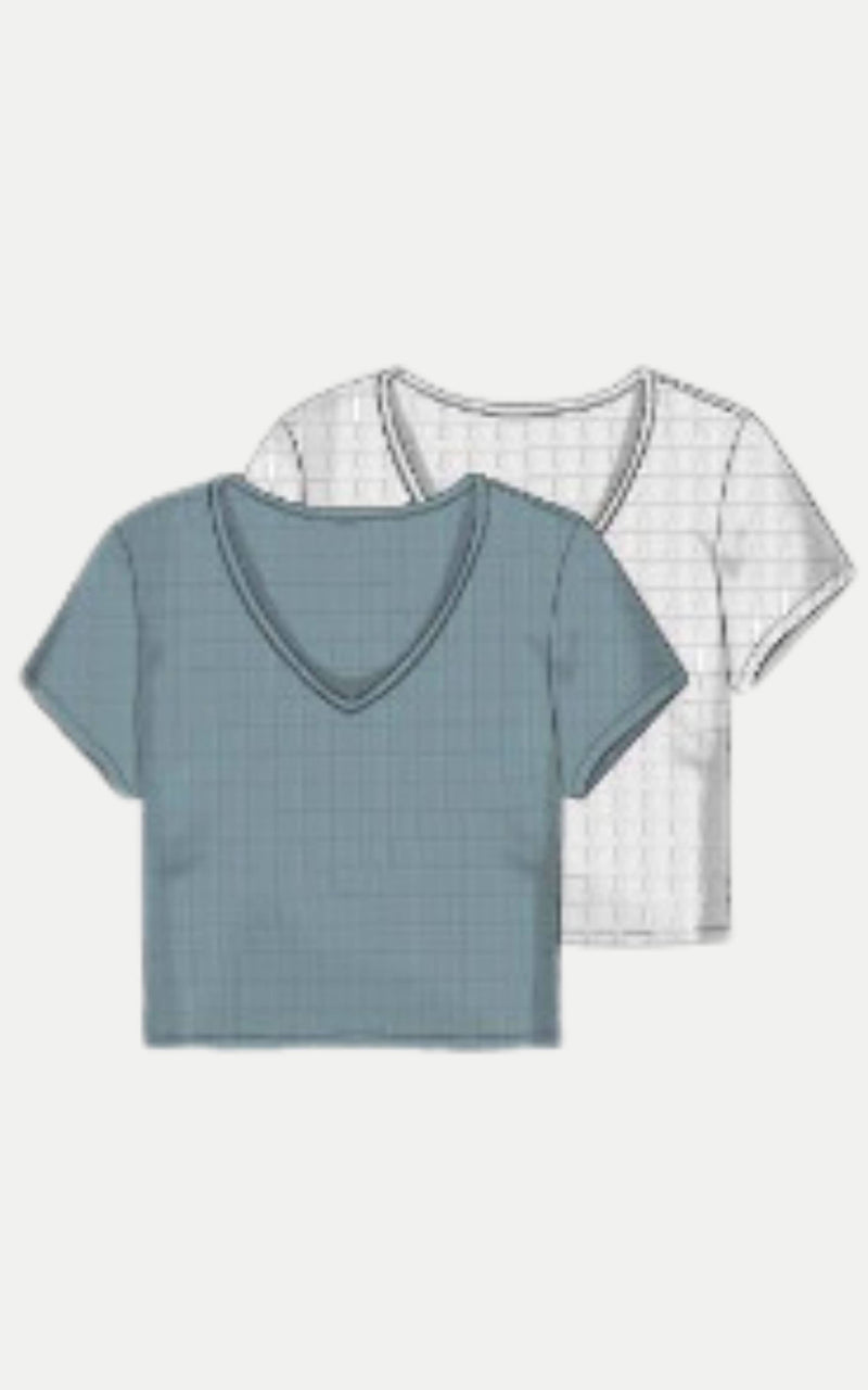 Girls Rib Seamless V-Neck Cropped T- Multiple Colors