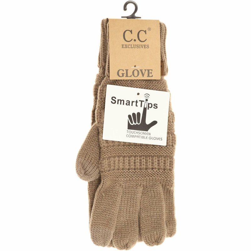 Solid Cable Knit CC Gloves-Black