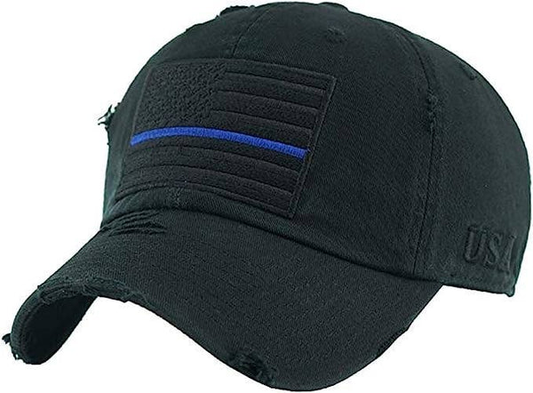 Baseball Cap - American Flag Blue Line - Black