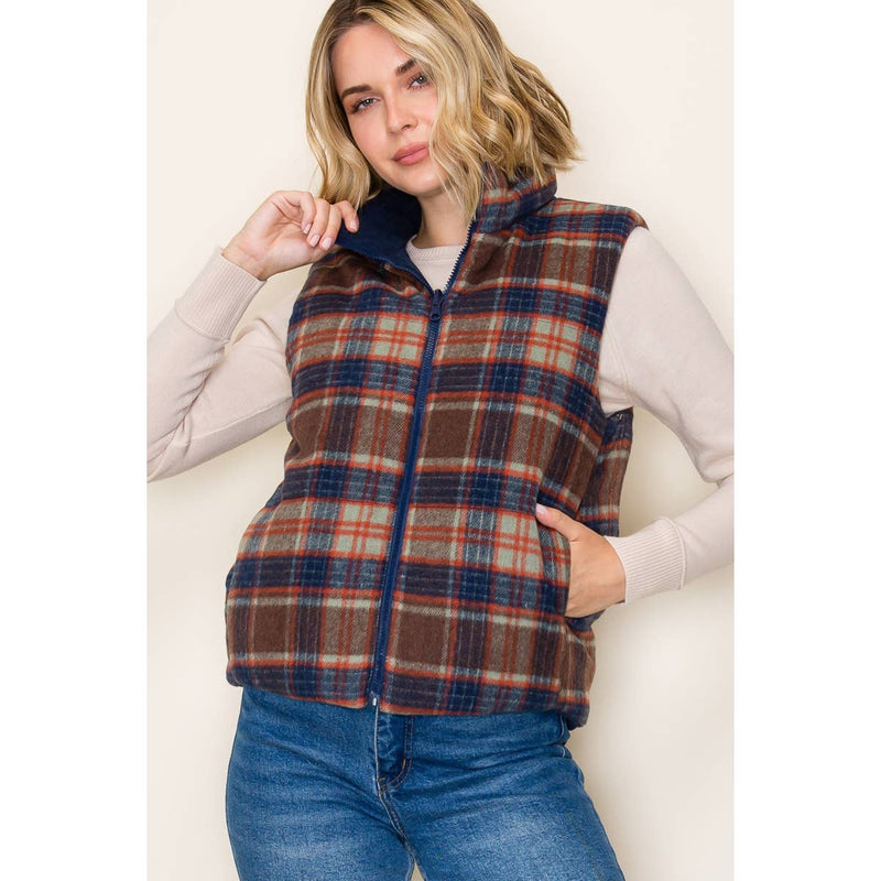 Reversible Plaid and Corduroy Vest
