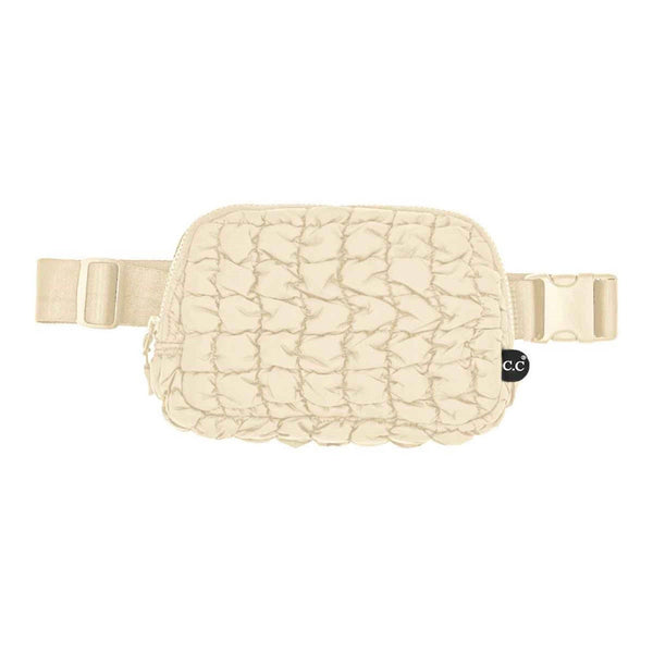 Tina Puffer Quilted Fanny Pack: Beige