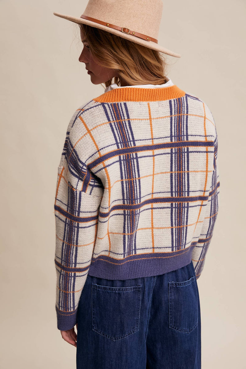 Plaid V-Neck Knit Sweater