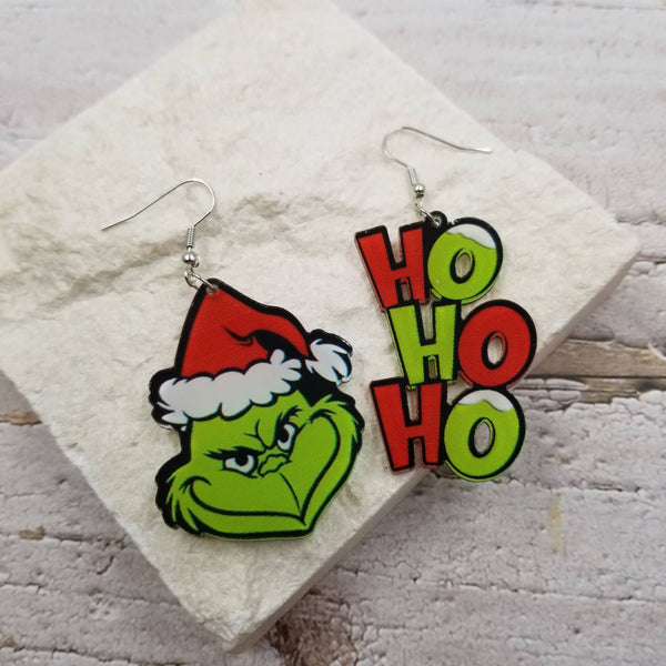 HOHOHO Grinch Christmas Earrings