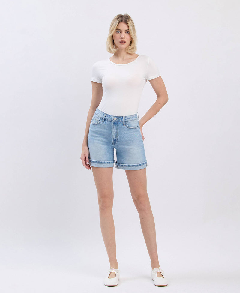 High Rise Midi Denim Shorts by Vervet