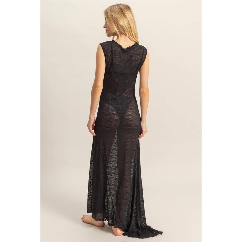 Asymmetrical Hem Lace Maxi Cover up Dress