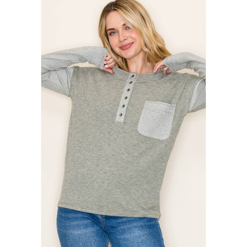 COLOR BLOCKED HEAVY MICRO BRUSHED TOP