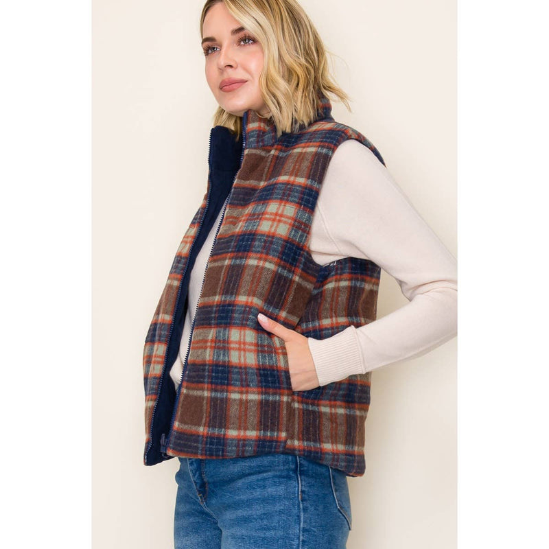 Reversible Plaid and Corduroy Vest