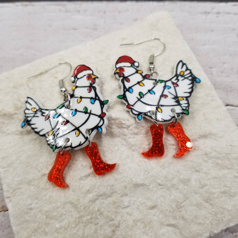 Christmas Drunk Rooster Earrings