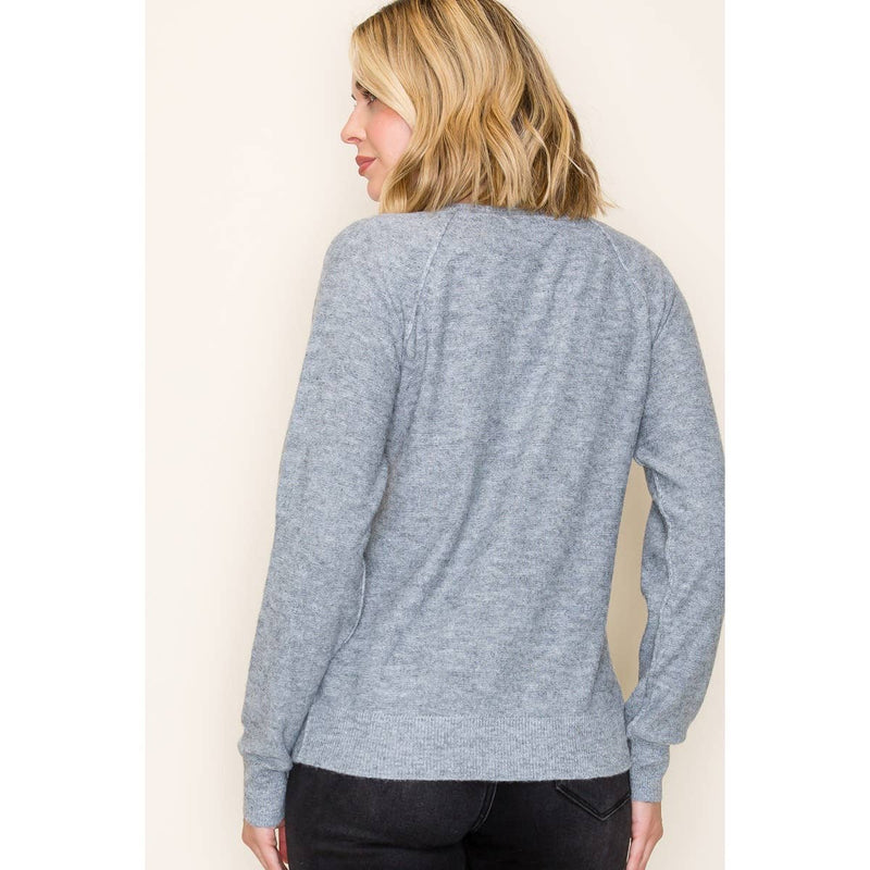 HENLEY BUTTON NECK PULLOVER SWEATER