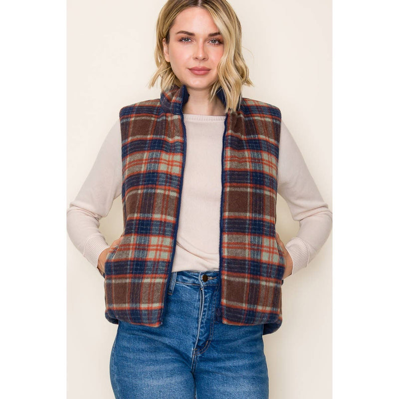Reversible Plaid and Corduroy Vest