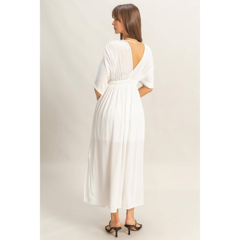 -Rayon Woven Plunging V-Neck Dress