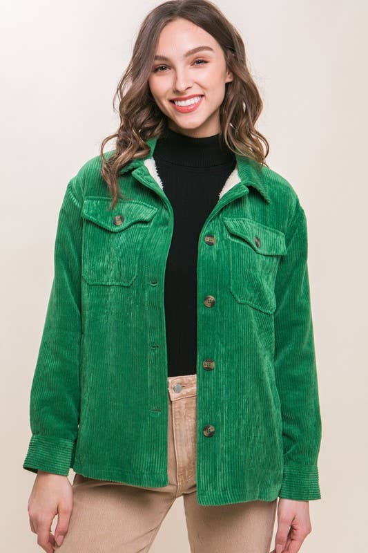 Corduroy Button Up Jacket With Sherpa Lining