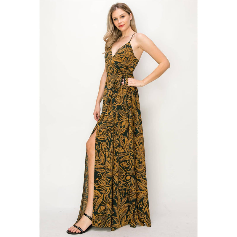 Paisley Wrap Maxi Dress- Deep Green
