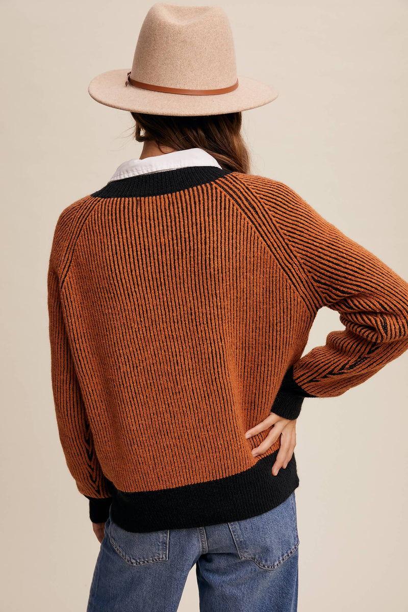 Colorblock Striped Ribbed Sweater