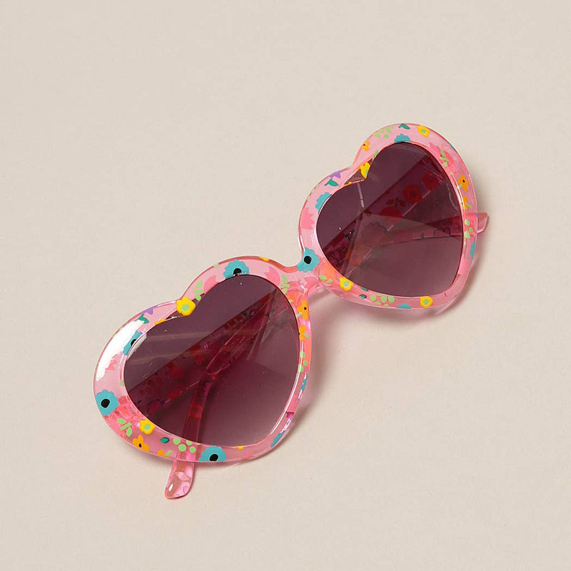 Kids Floral Pattern Heart Shape Sunglasses